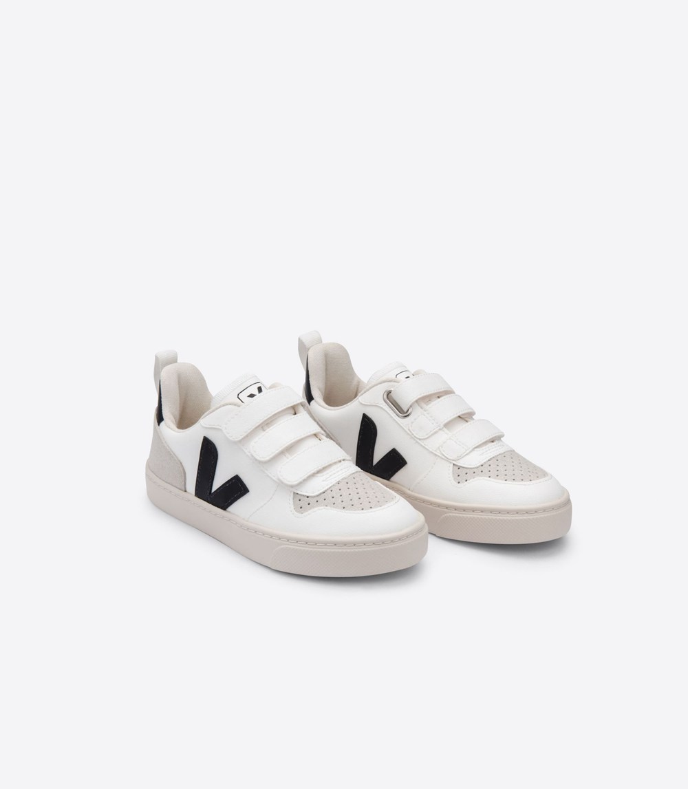 Tenis Veja Niños - V-10 Velcro Cwl - Blancos/Negros - 487XIGDEN